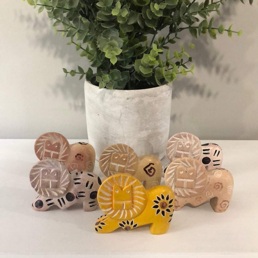 Six Small Lion Soapstone Figurines Bohemian Decor